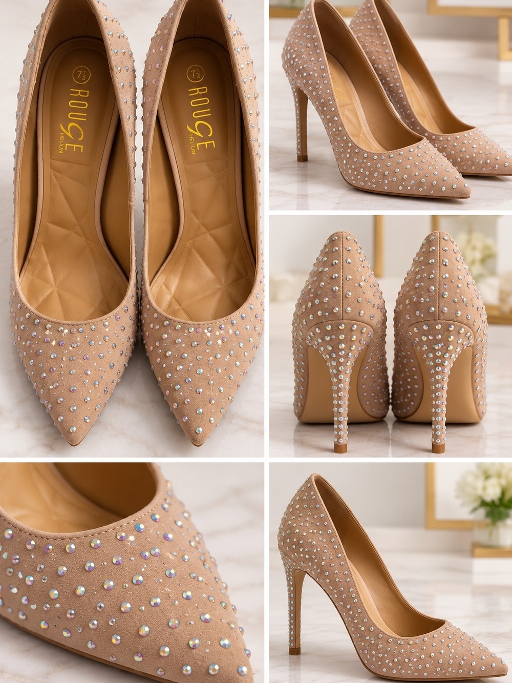 Rouge Helium Nude Crystal-Embellished Pointed Toe Pumps